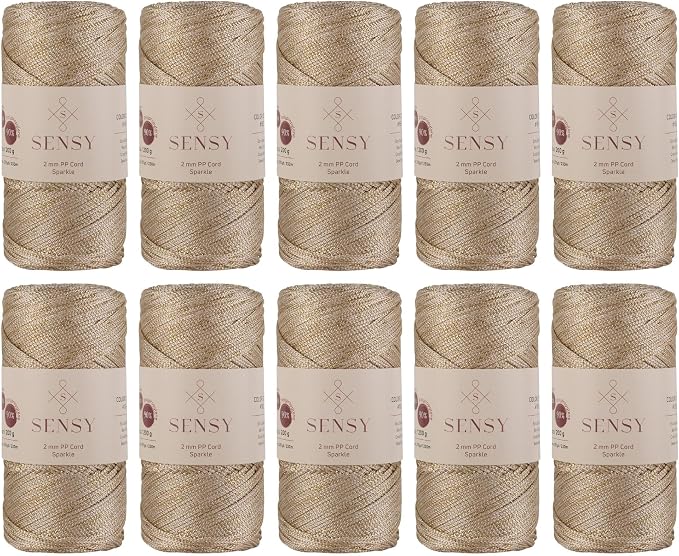 S Sensy 2mm Sparkle-Premium Polypropylene Macrame Cord 10 Pack Ecru Sparkle