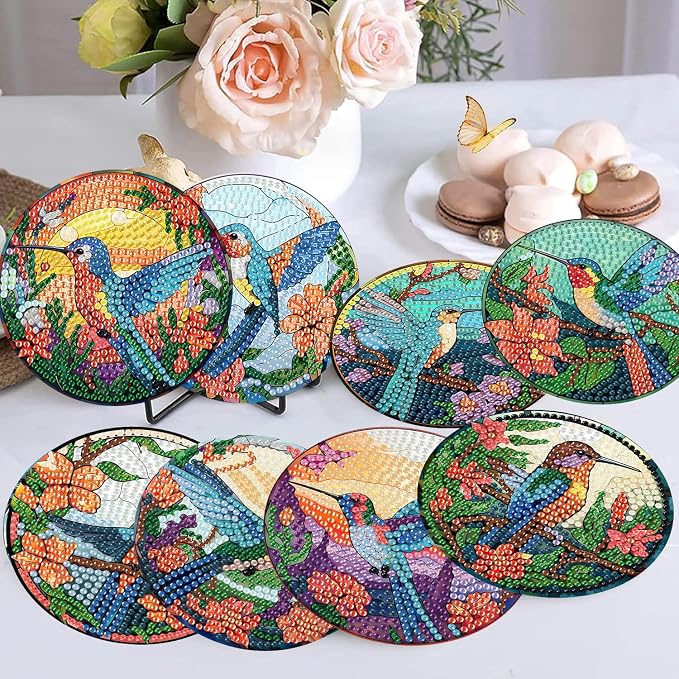 mrpwnle 8 Pack Diamond Art Coasters Kits, Diamond Painting Coasters