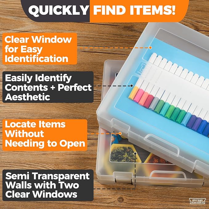 2-Pack Art and Craft Organizers and Storage Case – Thick Tall Transparent Stackable Plastic Craft Storage Containers, Project Organizer Paper Box Fits 8.5 x 11 Inch Papers & More, 12.4 x 10.8 x 3.1 In
