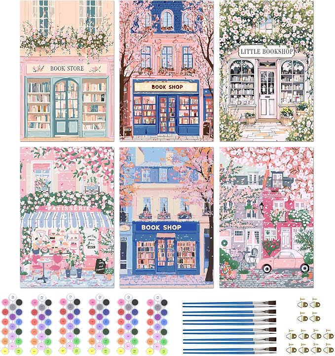 6 Pack Book Shop Paint by Numbers for Adults Beginners-8” W x 12”L