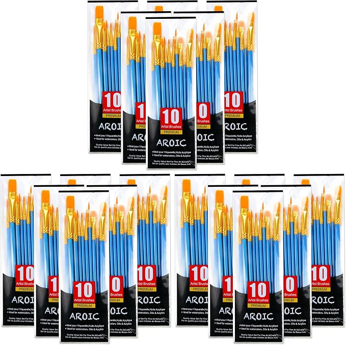 60 Pcs Acrylic Paint Brush Set, Oil & Watercolor - Professional Artist Brushes with Wooden Handle Nylon Hair Brushes - Bulk Art Supplies for Adults, Kids & Beginners (Pack of 3)
