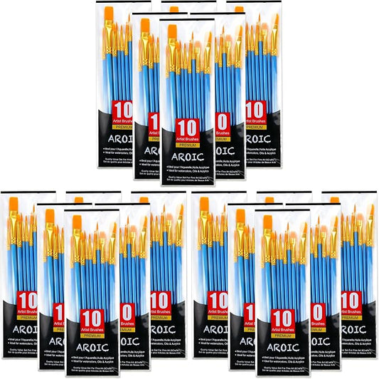 60 Pcs Acrylic Paint Brush Set, Oil & Watercolor - Professional Artist Brushes with Wooden Handle Nylon Hair Brushes - Bulk Art Supplies for Adults, Kids & Beginners (Pack of 3)