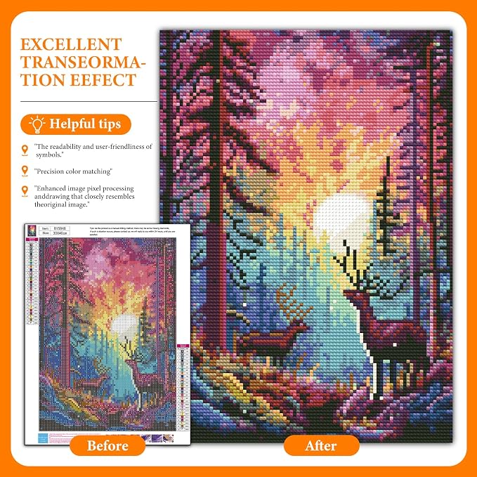 Diamond Art Kits for Adults, Sunset DIY 5D Diamond Painting for Beginners | 12x16 Inch, Full Drill Round Dots, Rainbow Forest Deer Gem Art Craft Kits, Home Wall Decor, Stress Relief Relaxing Hobby Gift