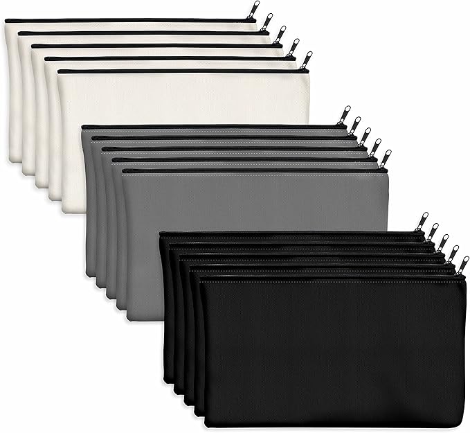 15 Pack Blank Cotton Canvas DIY Craft Zipper Bags Pouches Pencil Case for Makeup Cosmetic Toiletry Stationary Storage