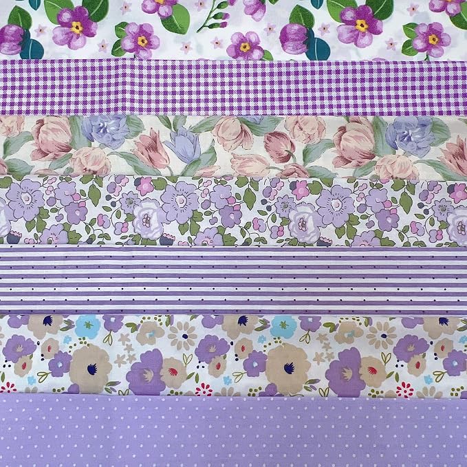 Cotton Fabric DIY Making Supplies Quilting Patchwork Fabric Fat Quarter Bundles DIY for Quilting Cotton Patchwork Cushions (Purple Big Flowers, 20" x 20")