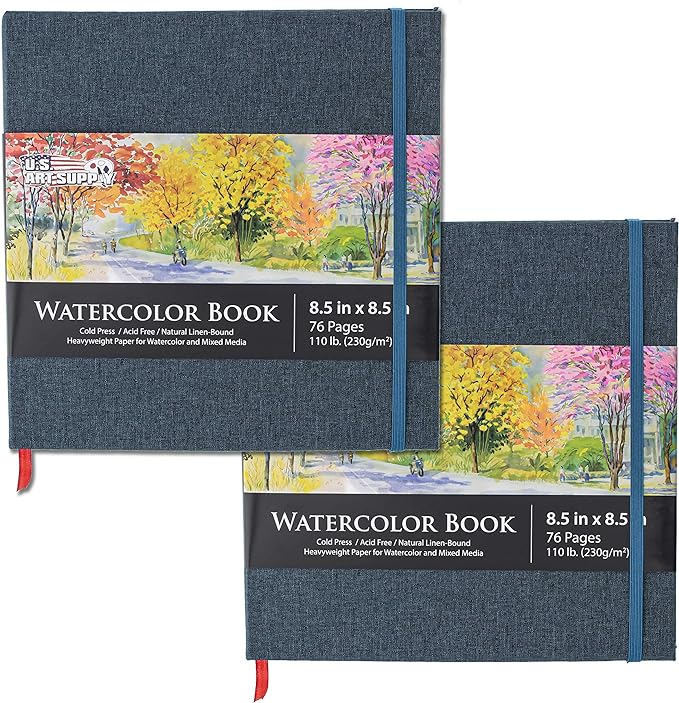 U.S. Art Supply 8.5" x 8.5" Watercolor Book (2 Pack, 76 Sheets Each)