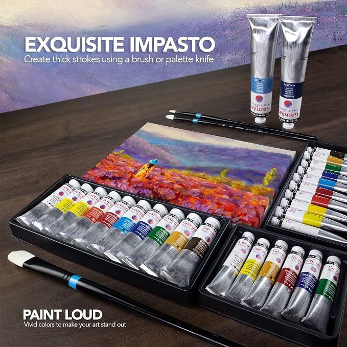 Daler Rowney Georgian 10-Tube Selection Water Mixable Oil Paint Set - Art Paints for Canvas Paper and More - Oil Painting Supplies for Artists and Students - Artist Oil Paint for Any Skill Set