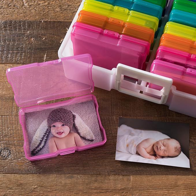 IRIS USA Photo Storage Box |Made in USA| 16 Cases - (2-Pack) - Pearl/Multi