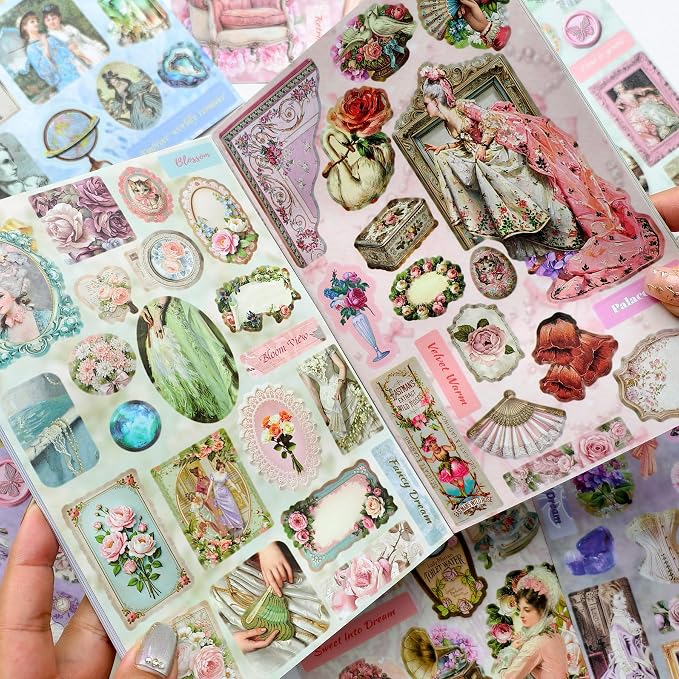 Vintage Sticker Book 500+ Stickers 30 Pages for Journaling Scrapbooking