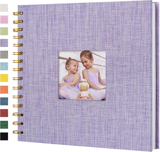 8"x8" Scrapbook Photo Album Linen Cover 20 Sheets 40 Pages White Paper | Purple Hardcover Kraft White Pages Memory Book, for Travel Wedding Guest Book Christmas Baby Shower Fits 4x6 & Instant Photos