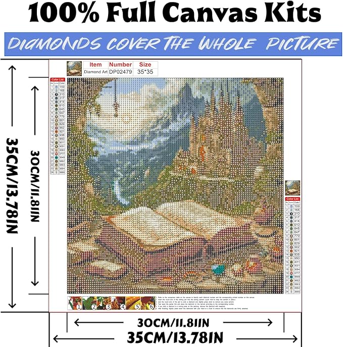 EIBEILI Magic Castle Diamond Art Kits for Adults,Magic Book Diamond Painting Kits for Adults Beginner,5D DIY Full Round Drill Diamond Dots Paintings for Home Wall Decor Gift 14X14inch
