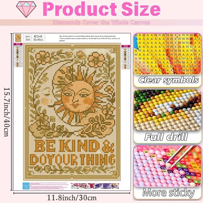 Diamond Art Kits for Adults,Sun and Moon Diamond Painting for Beginners
