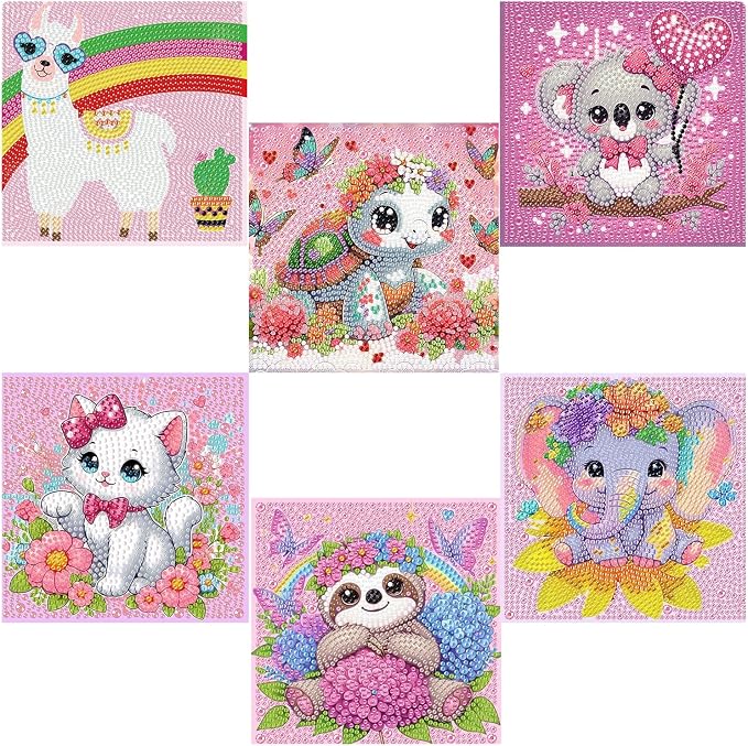 Acelii 6 Pack Elephant Diamond Painting Kits for Kids, 5D DIY Art Set | Cute Elephant Gem Art Kit for Kids & Beginners, Full Round Big Gems, Home Wall Decor, 6 x 6 Inch Craft Gift