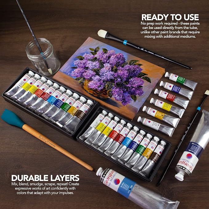 Daler Rowney Georgian 10-Tube Selection Water Mixable Oil Paint Set - Art Paints for Canvas Paper and More - Oil Painting Supplies for Artists and Students - Artist Oil Paint for Any Skill Set
