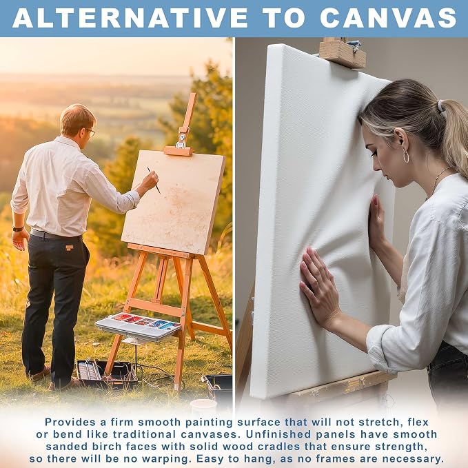U.S. Art Supply 12" x 12" Unfinished Cradled Wood Panels for Painting