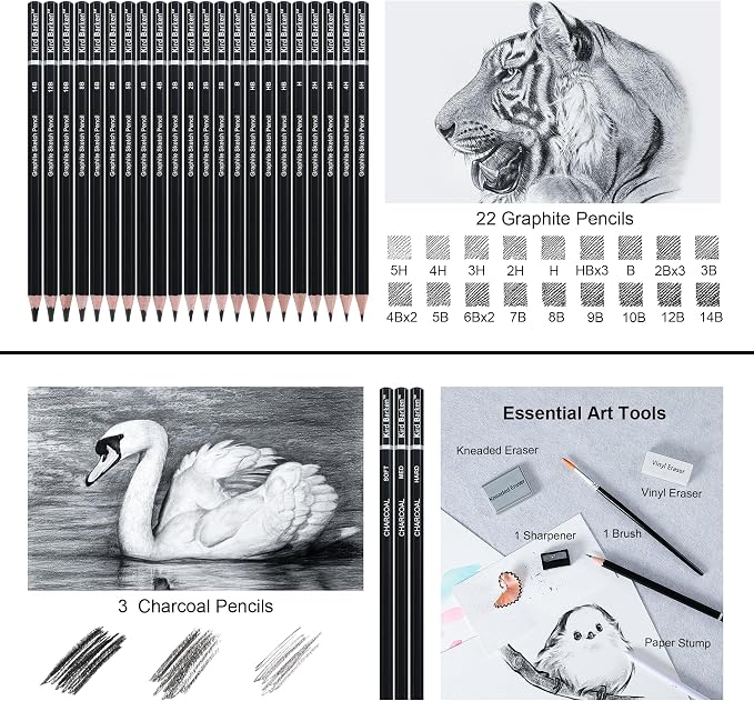 70 PCS Art Supply Drawing Set, Pro Art Supplies with Tutorial,Colored, Graphite, Charcoal, Watercolor & Metallic Pencil, for Artists Adults Teens Beginner