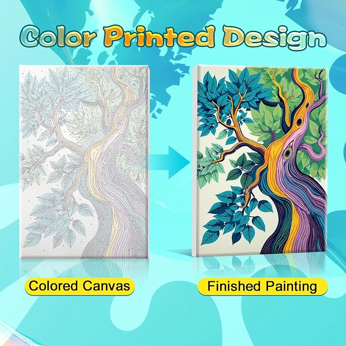 SmartEZ Tree of Life Paint by Numbers Kit for Adults with Frame, 8x12 Inch | Adult Paint by Number Kits with Frame for Gift, Home Wall Decor, 7.87x11.81 Inch