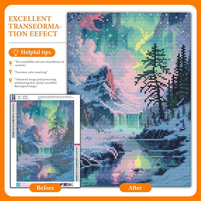 Diamond Art Kits for Adults, Aurora DIY 5D Diamond Painting for Beginners | 12x16 Inch, Full Drill Round Dots, Snowy Mountains Gem Art Craft Kits, Home Wall Decor, Stress Relief Relaxing Hobby Gift
