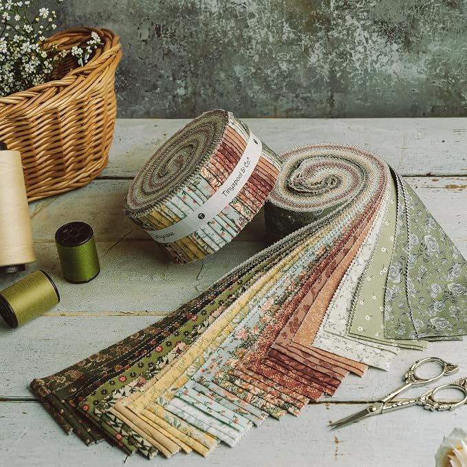 Tinyspool & Co.'s Twirlie Roll 40 Precut Quilting Fabric Strips for Quilting Supplies, Crafting, and Sewing, Soft Cotton Strip for Blanket, Rug, Upholstery, Home Decor, and Purse Making, Cottagecore