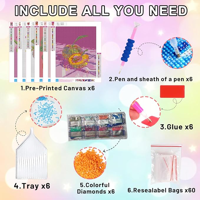 Ycydilirab 6 Pack Diamond Art Kits for Adults,Disco Theme 5D Diamond Painting Kits for Adults Beginner DIY Gem Painting Perfect for Gifts and Home Wall Decor 10x12inch