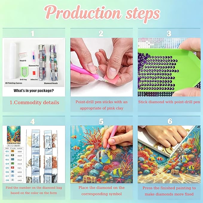 Fish Diamond Art Kits for Adults,5D Sea Coral Reef Landscape Diamond Painting Kits for Adults Beginner,DIY Full Drill Diamond Dot Painting Gem Art Kits for Adult,Home Wall Decor 13.79 X 13.79Inch