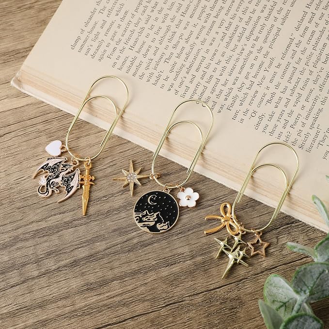 Fantasy Acotar Dragon Bookmark - 3 PCs Cool Dragon Moom Star Metal Large Paperclips Book Mark Gifts Personalized Page Marker Planner Paper Clip Reading Lovers Women Men Readers Accessories