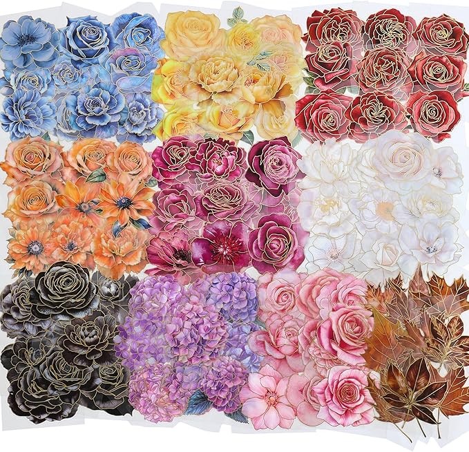 emmoolife Pressed Flower Stickers Set (100 PCS) Large Dried Flowers Themed Resin Sticker Decals Floral Botanical Journaling Stickers for Scrapbook Supplies Bullet Junk Journal Bottles Planner Laptops
