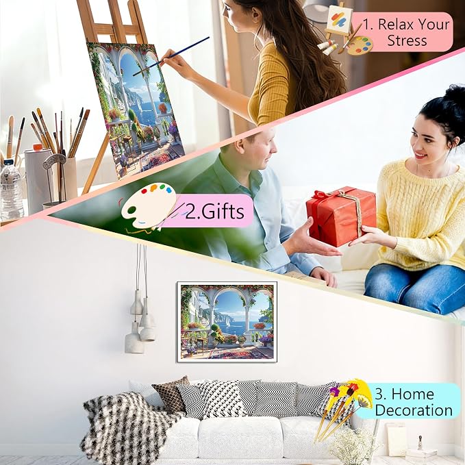 Ycydilirab Landscape Paint by Numbers Kit for Adults - Landscape Paint by Number for Adults,Paint by Number Adult Wall Art Decor 16×20 Inch