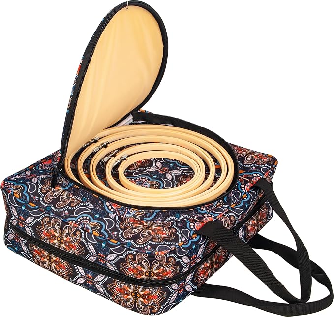 Portable Craft Kits Storage Bag Cross Stitch Starter Kits Embroidery Project Bag Embroidery Tool Storage Tote with Multifunctional Pockets, Bag Only (Colorful Pattern)