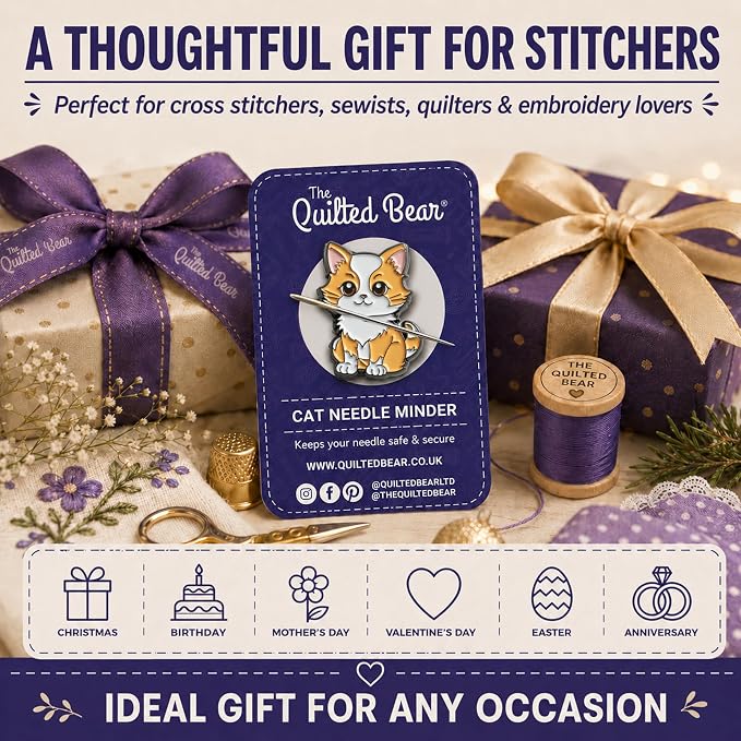The Quilted Bear Magnetic Needle Minder, Cat | Enamel Needle Keeper for Embroidery & Cross Stitch, Secure Holder for Sewing Needles & Pins, Strong Magnet, Sewing Accessory