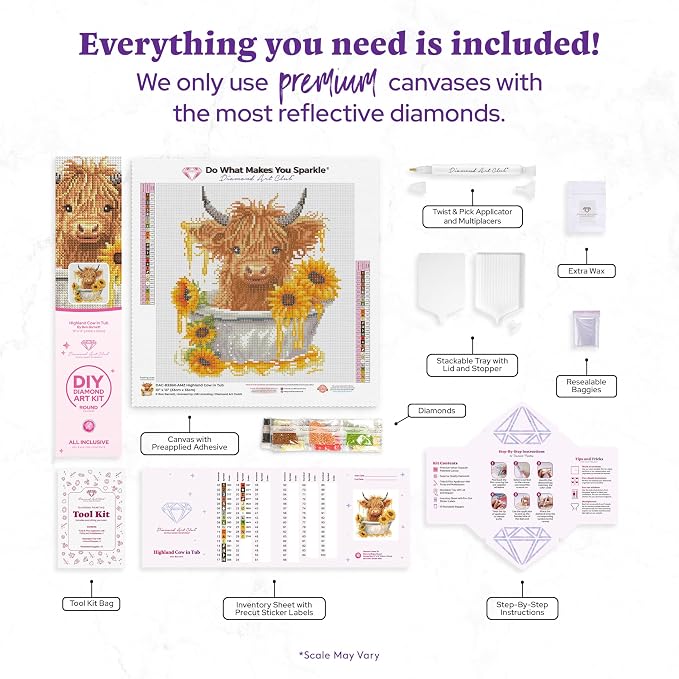 DIAMOND ART CLUB Highland Cow in Tub Diamond Art Kits for Adults
