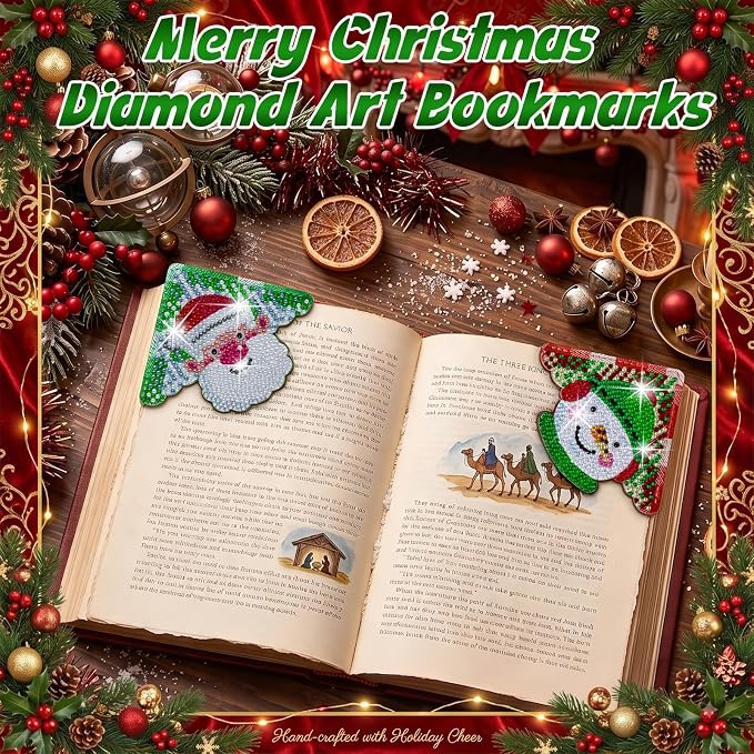 WIVICO 4Pcs Diamond Painting Bookmarks, Diamond Pearl Art Kits for Adults | DIY Bookmark,Diamond Dots Paint By Numbers Kit,Gifts for Book Lovers(Christmas 2)