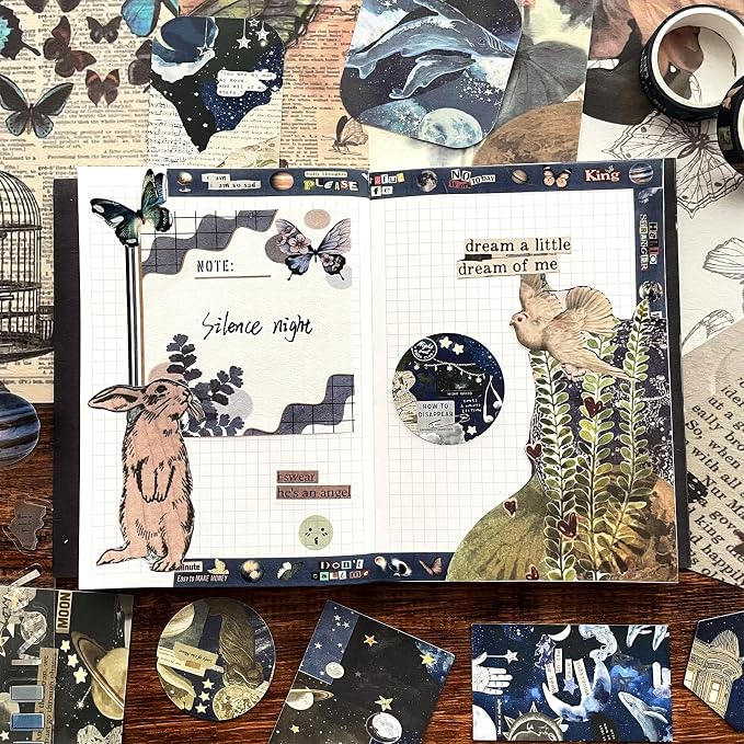 BoomTeck Vintage Aesthetic Scrapbooking Supplies, Bullet Junk Journal Kits with Scrapbook Paper, Washi Stickers, A6 Grid Notebook - DIY Craft Journaling Gift for Teen Girl Adult (Butterfly Garden)