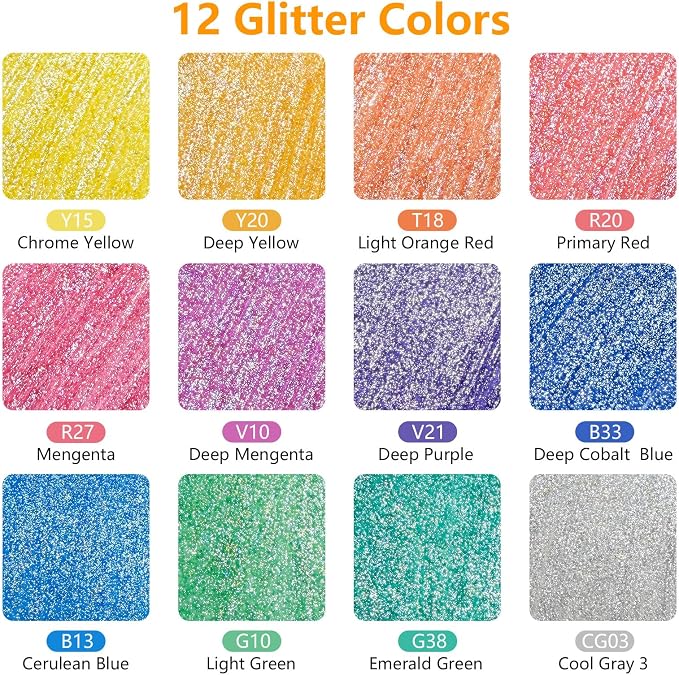 Artecho Glitter Paint Pens 12 Colors with 0.7mm Extra Fine Tip