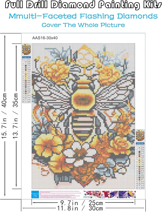Bee Diamond Art Kits for Adults Beginners, 5D Diamond Painting for Adults
