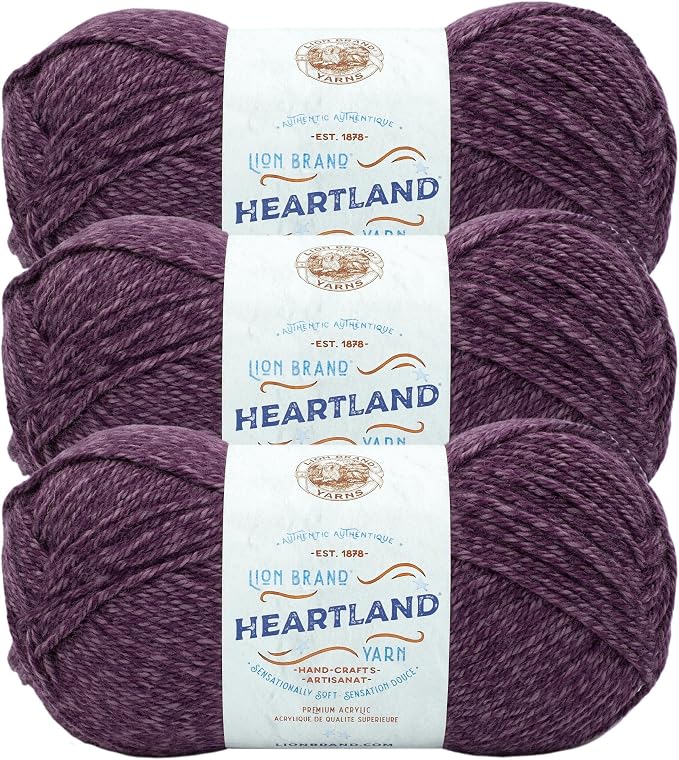 Lion Brand Yarn, Heartland Crochet Yarn, New River Gorge, Purple, 3 Pack