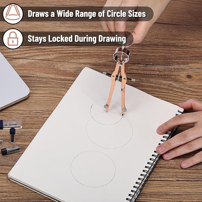 Mr. Pen- Professional Compass for Geometry, Extra Lead | Metal Compass Drawing Tool for Students, Drafting and Engineering, Technical Drawings, Circles and Geometry Projects