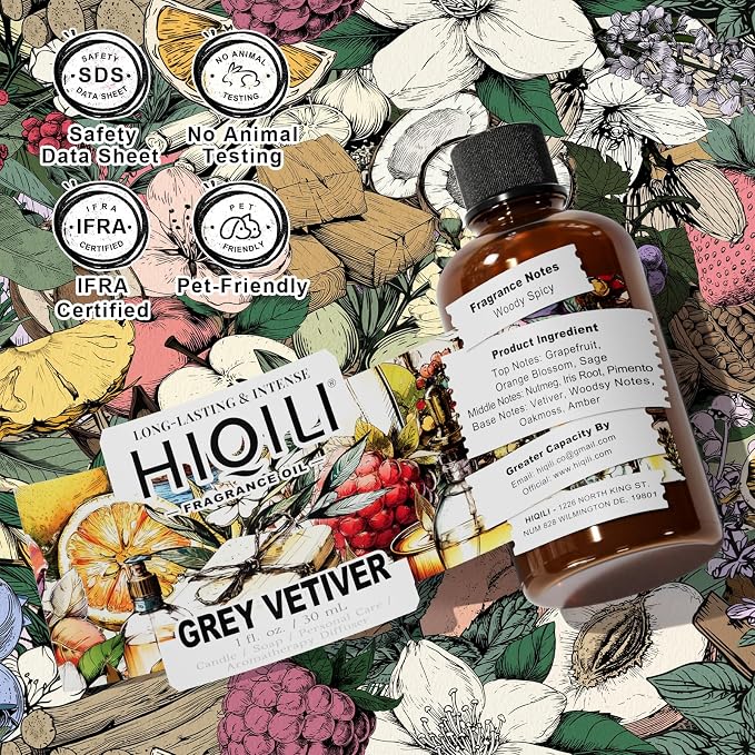 HIQILI Grey Vetiver Fragrance Oil for Diffuser,Air Scent,Candle&Soap Craft