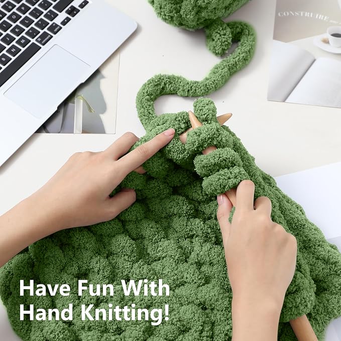 Cozyful Chunky Yarn for Hand Knitting - #10 Chunky Chenille Yarn, Jumbo Big Thick Chunky Yarns for Crocheting, Super Bulky Chunky Knit Blanket Yarns, 8 Skein (22 yds 8 oz Each Skein), Smoky Green