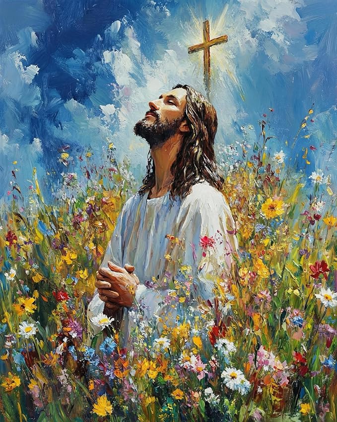 Paint by Numbers Kit for Adults, Jesus Praying Number Painting, 16x20 Inch | DIY Adult Paint by Number Kit on Canvas for Beginners, without Frame, Christian Wall Decor, Stress Relief Craft Gift