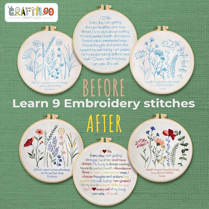Flowers Embroidery Kits for Adults - Stamped Beginner Hand Embroidery