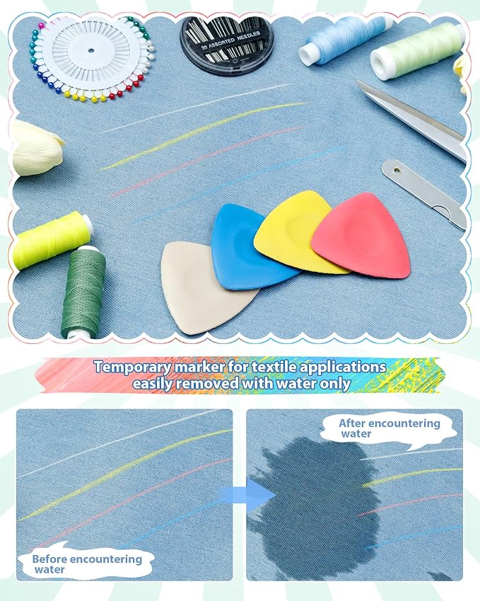 FIVEIZERO 4Pcs Tailors Chalk,Triangle Sewing Chalk for Fabric,Washable Marks,Fabric Markers for Quilting,Tailoring and DIY Crafts