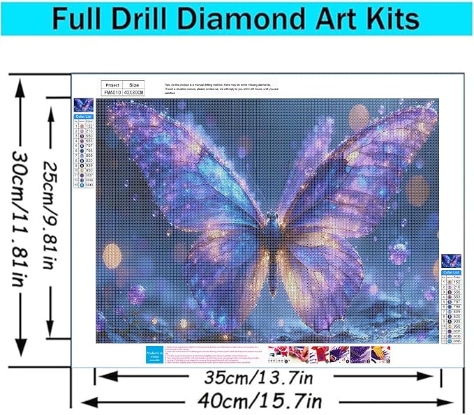 Magical Butterfly Diamond Art Kit for Adults Sparkly Fantasy Gem 16x12"