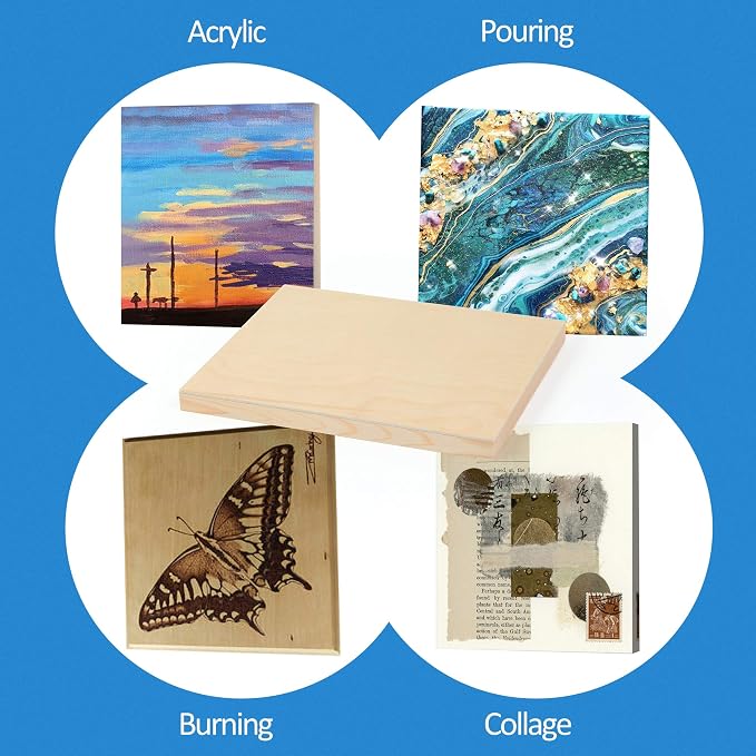 Falling in Art 4 Pack 8x10’’ Unfinished Birch Wood Panels Kit for Painting | Studio 3/4’’ Deep Wooden Canvas, Cradle Boards for Acrylic Pouring, Art, Crafts, Epoxy Resin, Laser Engraving Cutting