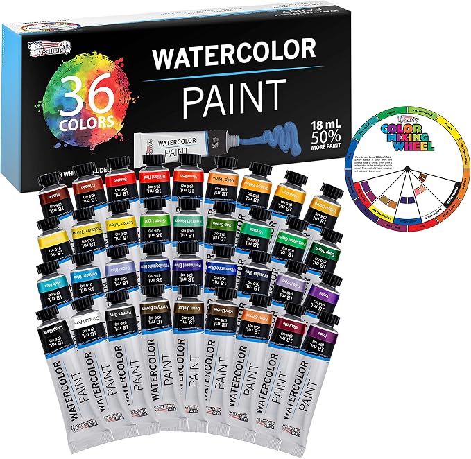 U.S. Art Supply Professional Watercolor Paint Set, 36 Colors in 12ml Tubes