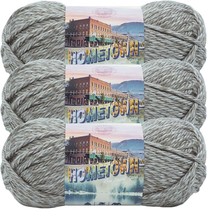 Lion Brand Yarn Hometown Yarn, Super-Bulky Yarn for Knitting, Crocheting, and Crafting, 3 Pack, Bellefontaine Concrete | Super Bulky Acrylic Fiber for Warm Crochet Blankets, Knit Winter Hats, Chunky Cardigans, Soft Scarves, Weaving