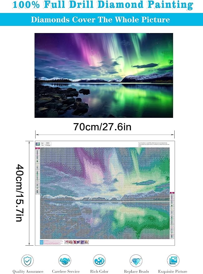 5D Diamond Art Kits for Adults Large Size Diamond Painting Kit 27.6x15.8in | Northern Lights Large Diamond Art Kit for Adult, DIY Full Drill Big Aurora Diamond Dots Gem Art Kits for Home Wall Decor Gift