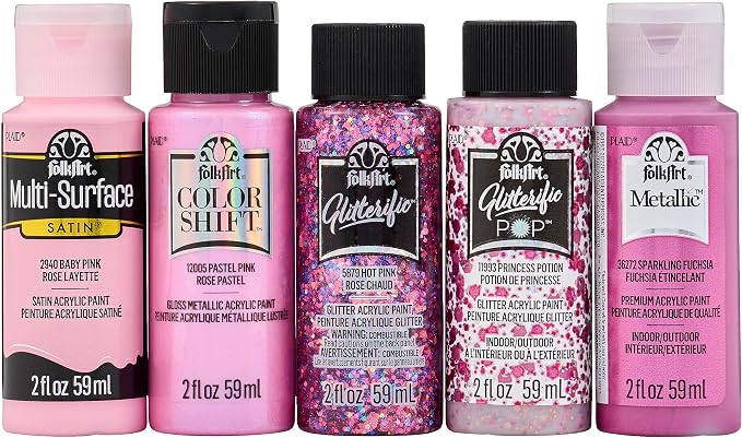 FolkArt Best of Pinks Acrylic Craft Paint Set Featuring 5 Premium Pink Paint Formulas, 96424