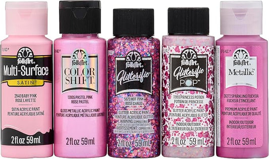 FolkArt Best of Pinks Acrylic Craft Paint Set Featuring 5 Premium Pink Paint Formulas, 96424