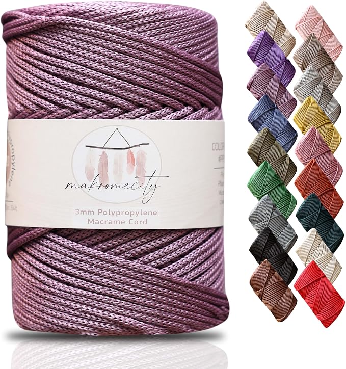 Makromecity, Premium Polyester Macrame Cord 3mm x 131 Yards (394 feet) 3mm Polypropylene Plum Macrame Cord Crochet Macrame Bag Cord Crafts for Wall Hangings, Bags, Underplate, Rug